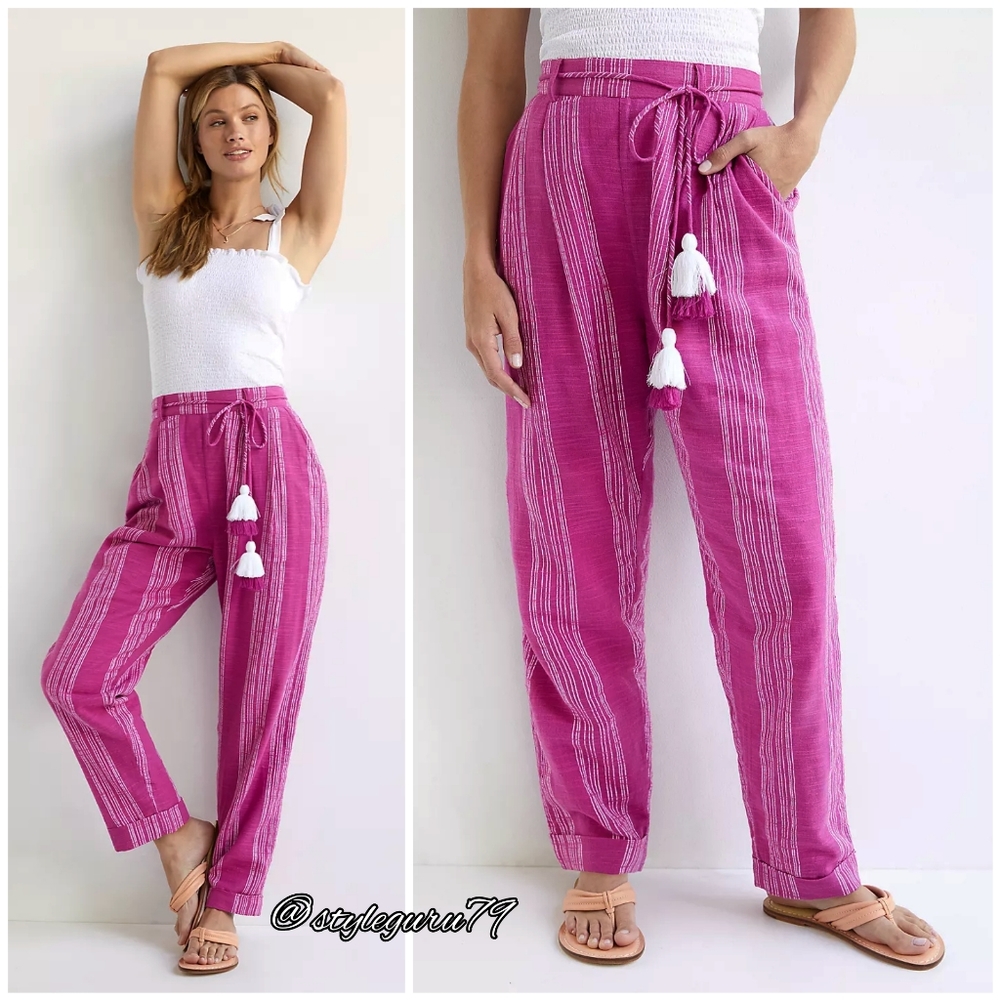 Anthropologie Tapered Pink Striped Pants